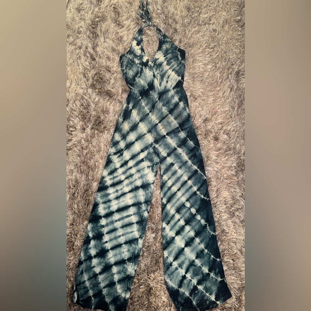 Tie-Dye Green and White Jumpsuit